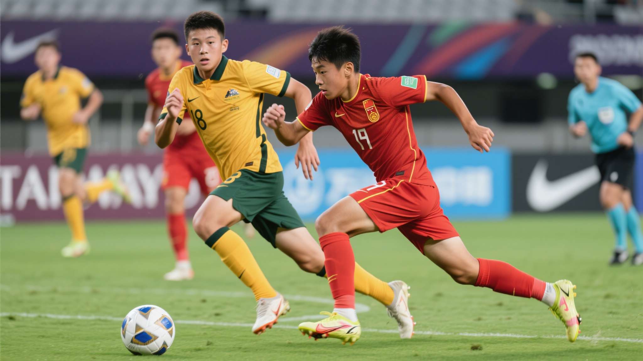 半场：U19国青1-0澳大利亚U19，杨铭锐破门，苗润东犀利突破屡造险